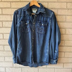 Wrangler Vintage Inspired Boys Denim Pearl Snap Button-Up Shirt Sz XL